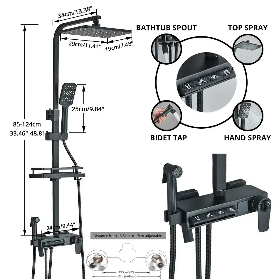 Matte black decorbites digital display shower faucet set bathroom