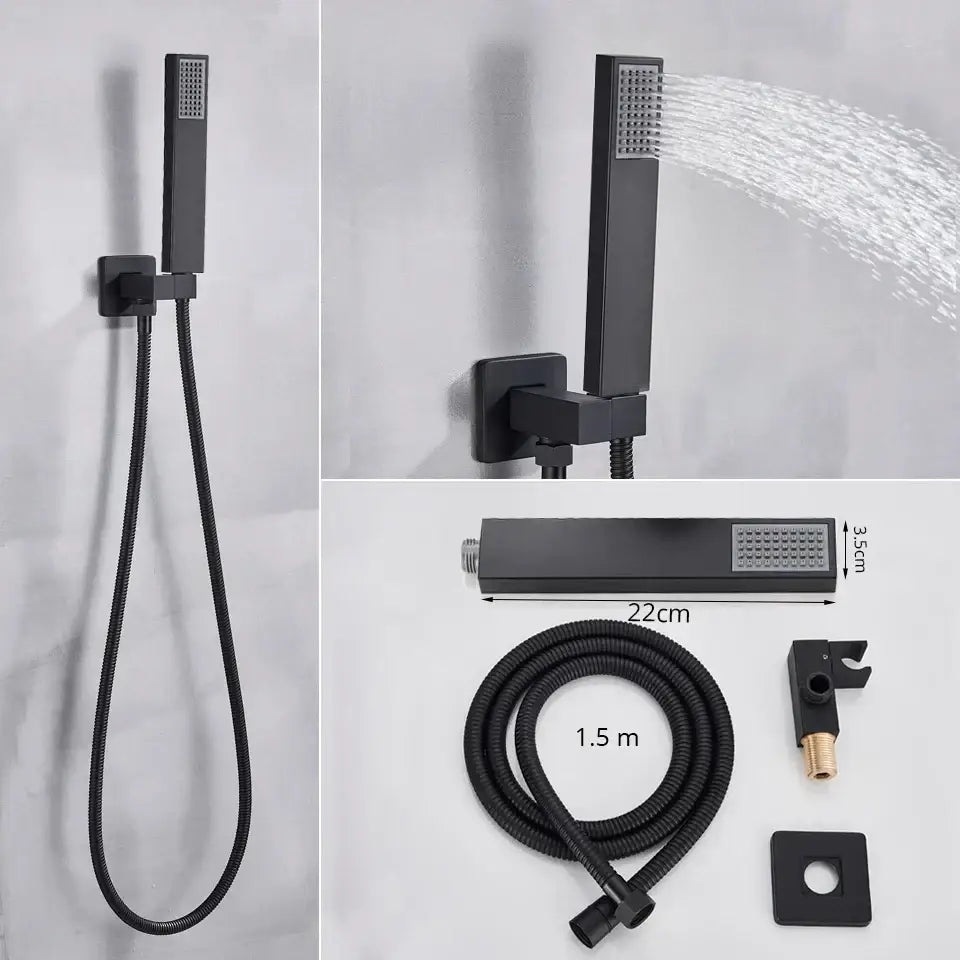 Matte black digital display shower faucet set bathroom rainfall head