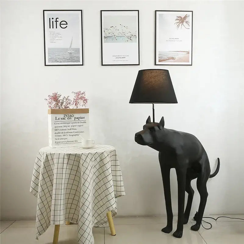 Matte black dog led floor lamp living room with cylindrical shade