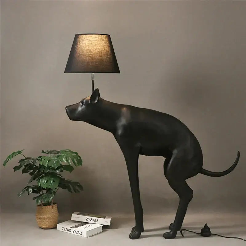 Matte black dog led floor lamp living room with cylindrical shade