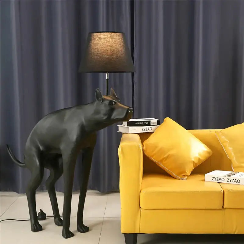 Matte black dog led floor lamp living room with cylindrical shade