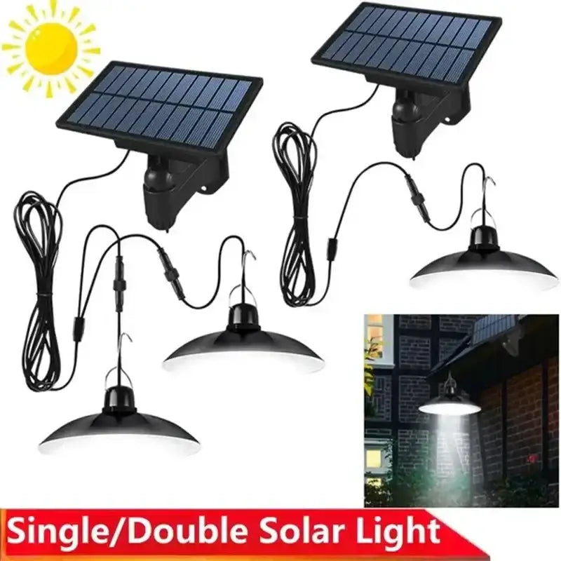 Matte black double head solar pendant light patio outdoor decor
