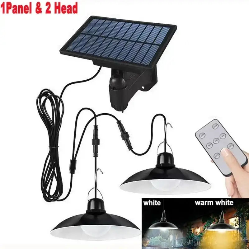 Matte black double head solar pendant light patio outdoor decor