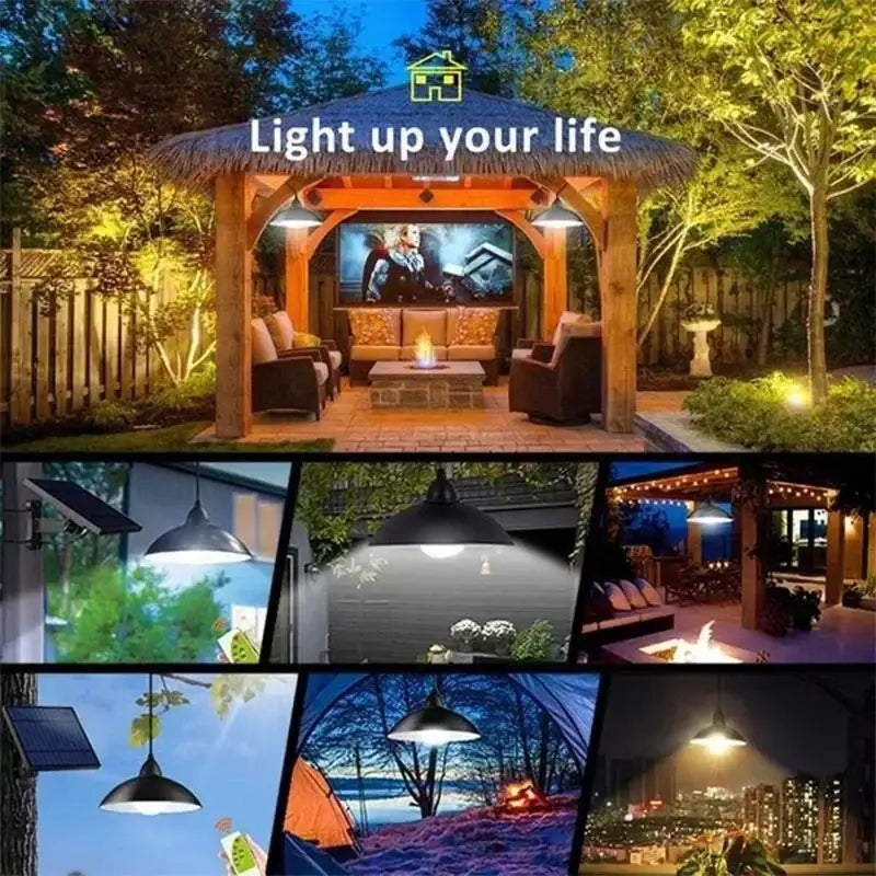 Matte black double head solar pendant light patio outdoor decor