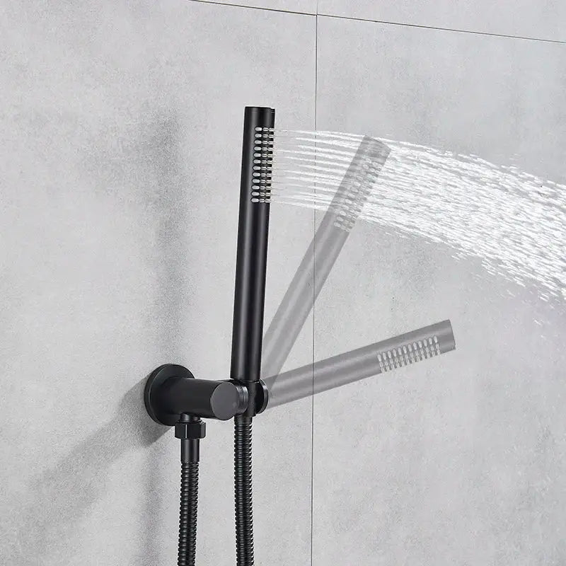 Matte black dual handle bathtub faucet set with handheld shower bathroom