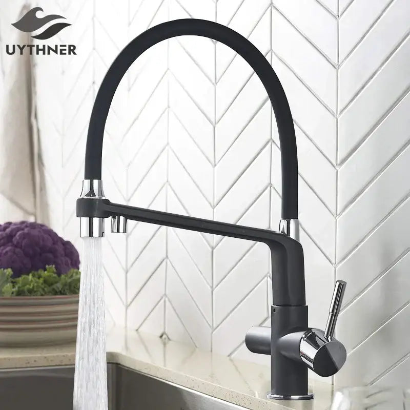 Matte black dual spout water filter faucet kitchen mixer tap