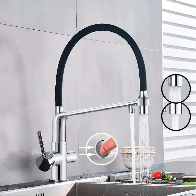 Matte black dual spout water filter faucet kitchen mixer tap