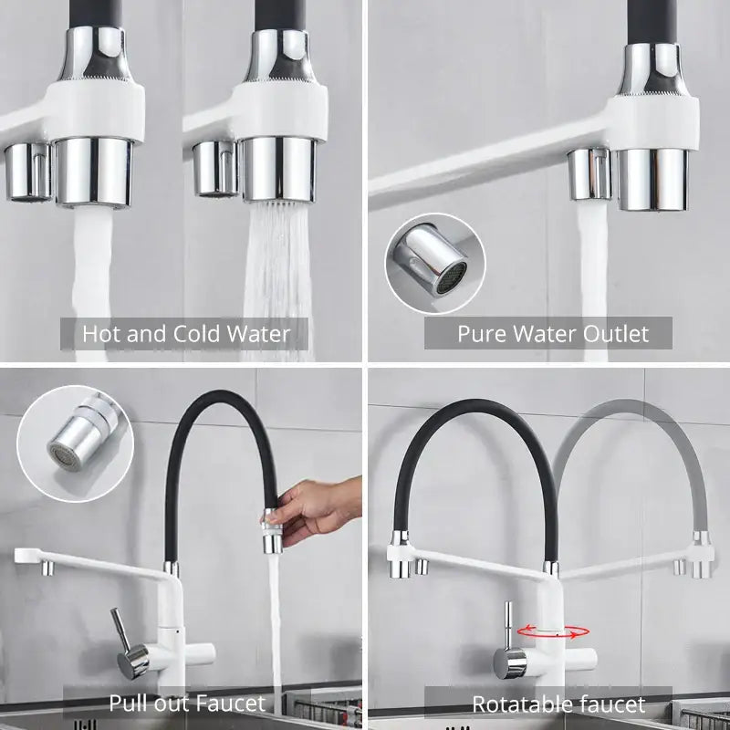 Matte black dual spout water filter faucet kitchen mixer tap