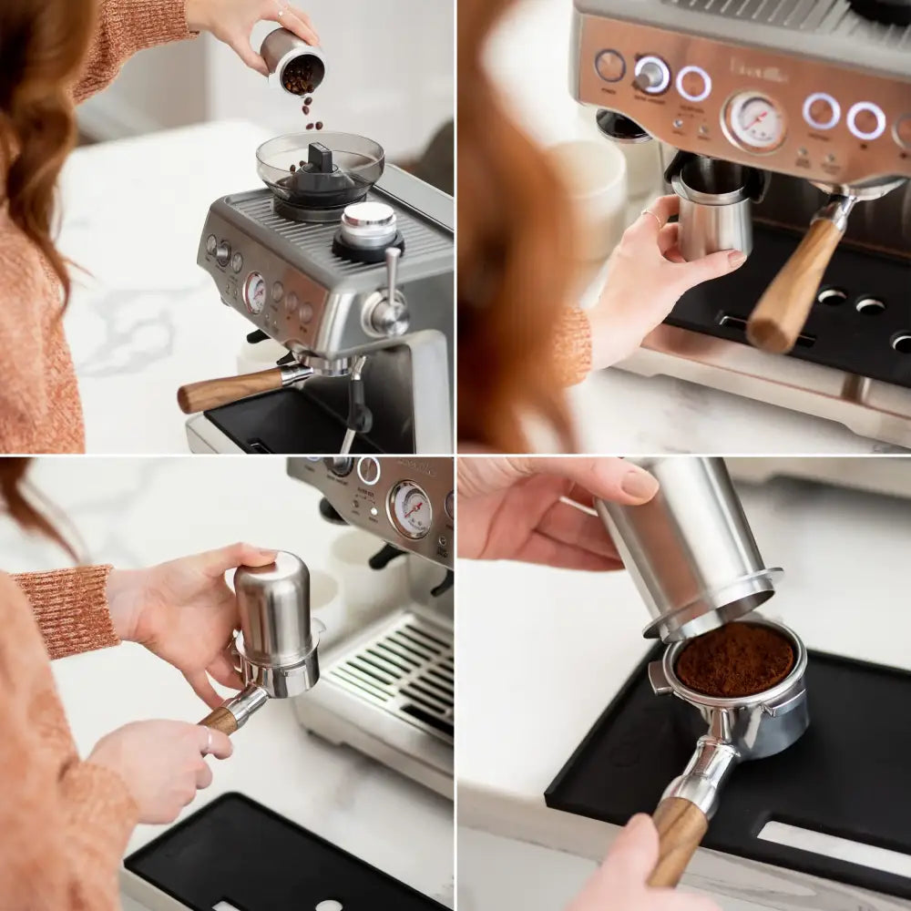 Matte black espresso dosing cup with handle kitchen coffee tool