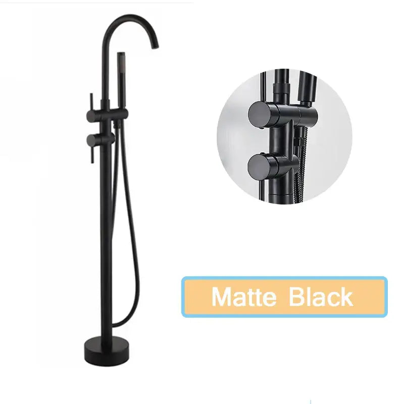 Matte black floor standing bathtub faucet with led swivel spout bathroom