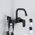 Matte black kitchen mixer tap with integrated handheld showerhead
