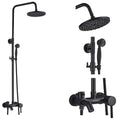 Matte black shower faucet set with handshower and tub spout bathroom