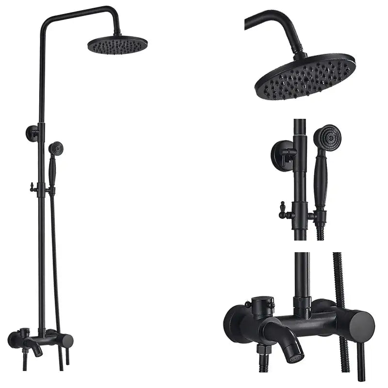 Matte black shower faucet set with handshower and tub spout bathroom