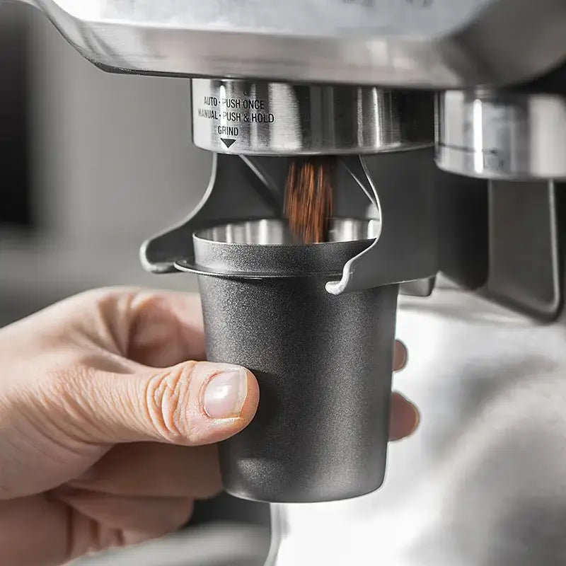 Matte black & stainless steel espresso dosing cup kitchen coffee tool