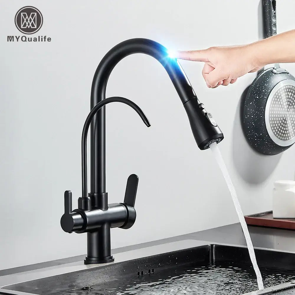 Matte black touch sensor kitchen faucet with pull down sprayer