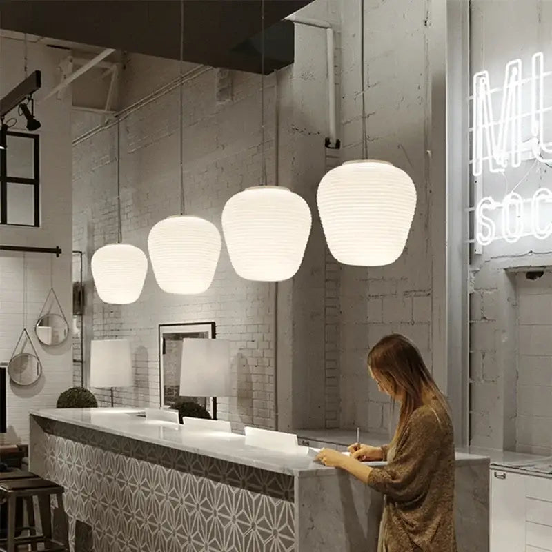 Milky white glass whorls cocoon pendant light for dining room