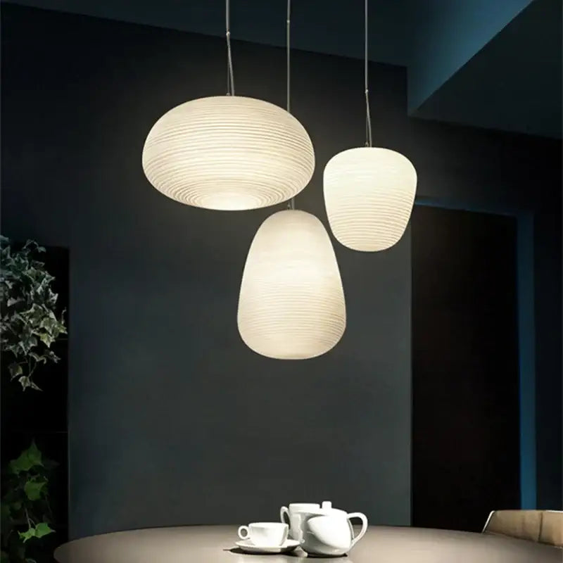 Milky white glass whorls cocoon pendant light for dining room
