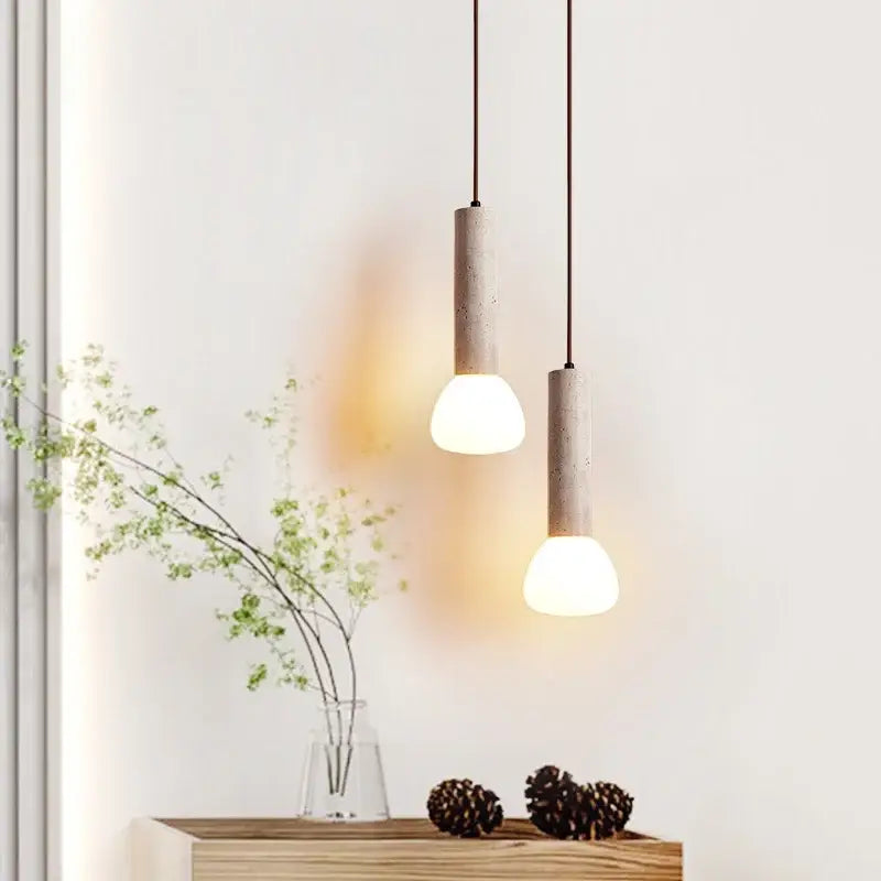 Minimalist beige and white glass stone led pendant light kitchen