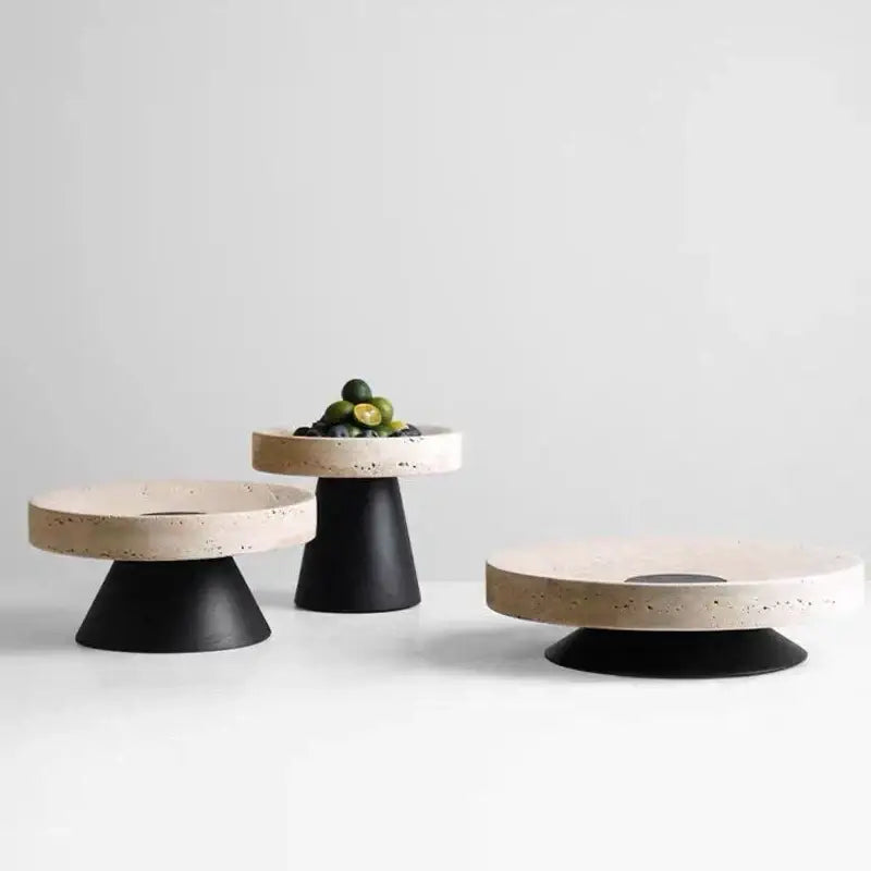 Minimalist beige travertine marble tray dining room serving stand