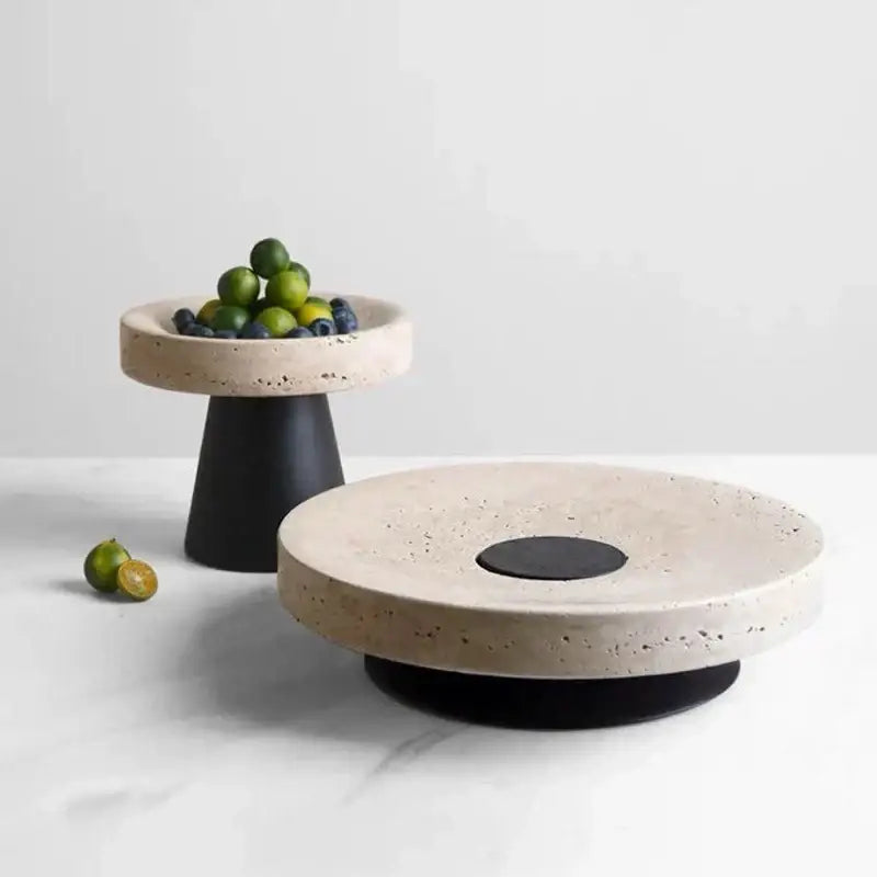 Minimalist beige travertine marble tray dining room serving stand