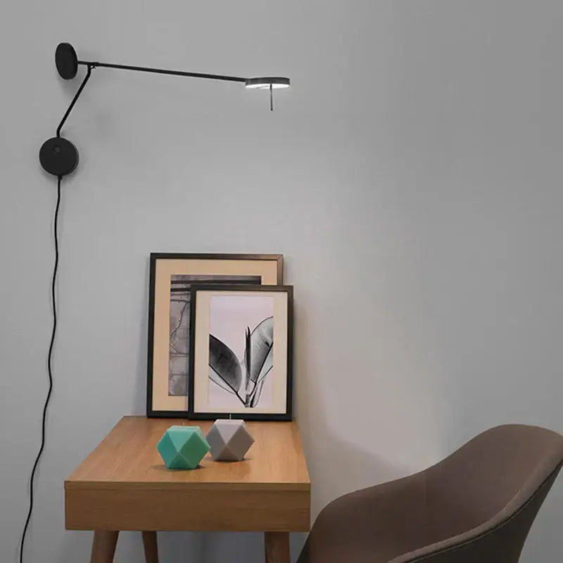 Minimalist black adjustable swing arm wall lamp for bedroom