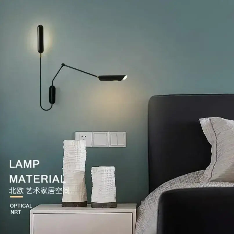 Minimalist black adjustable vintage wall lamp bedroom reading light