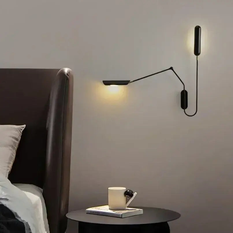 Minimalist black adjustable vintage wall lamp bedroom reading light