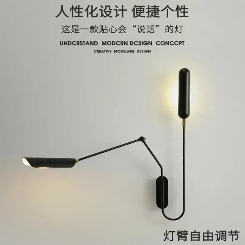 Minimalist black adjustable vintage wall lamp bedroom reading light