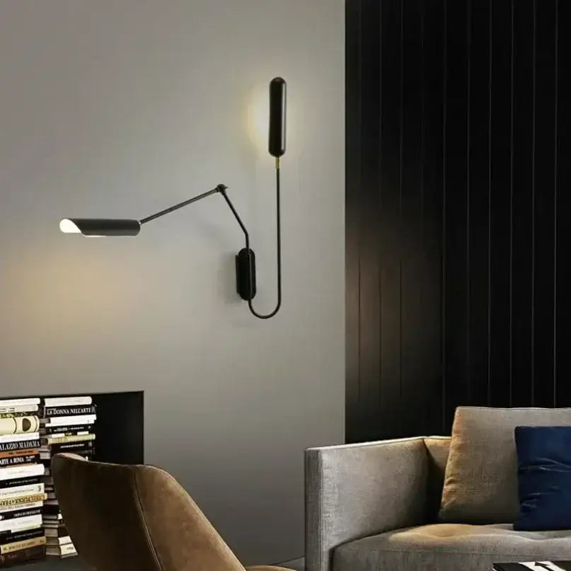 Minimalist black adjustable vintage wall lamp bedroom reading light