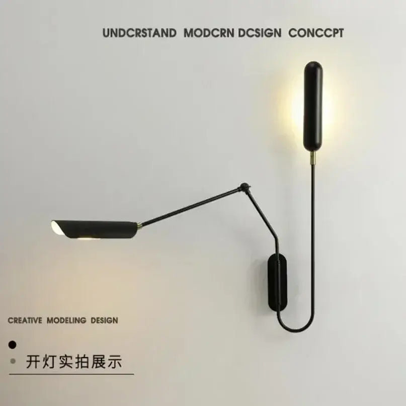 Minimalist black adjustable vintage wall lamp bedroom reading light