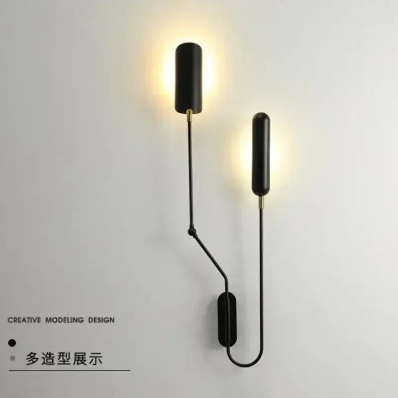 Minimalist black adjustable vintage wall lamp bedroom reading light