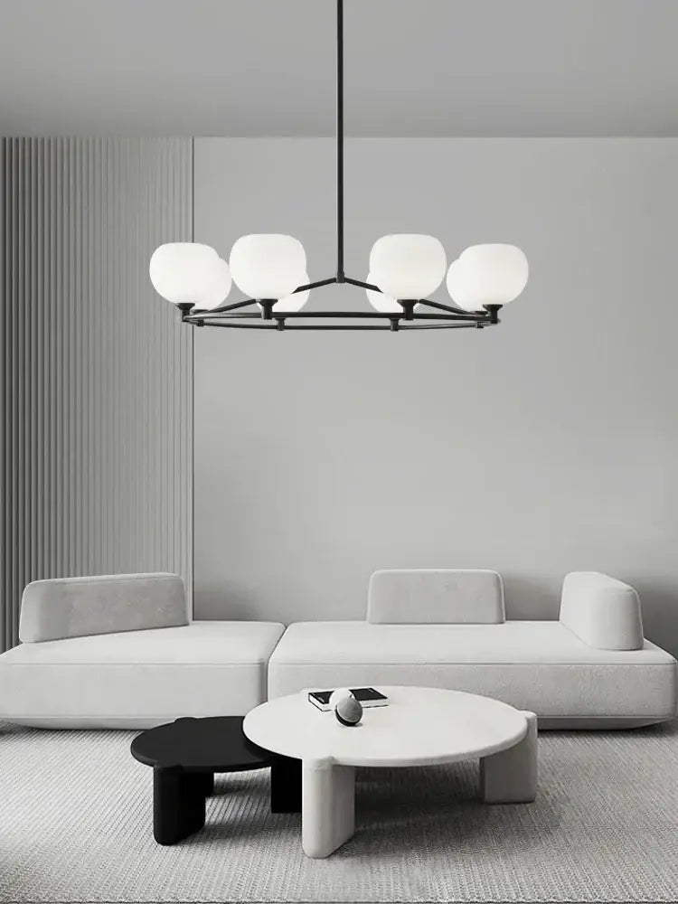Minimalist black and copper glass chandelier dining room globe light