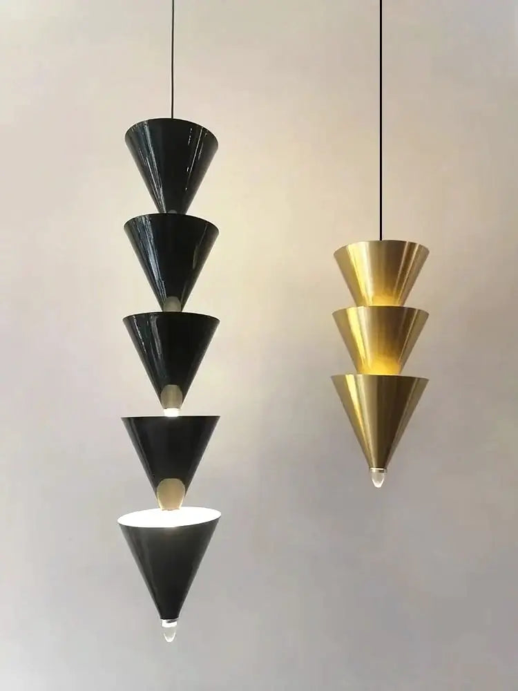 Minimalist black conical pendant light cream bedroom chandelier