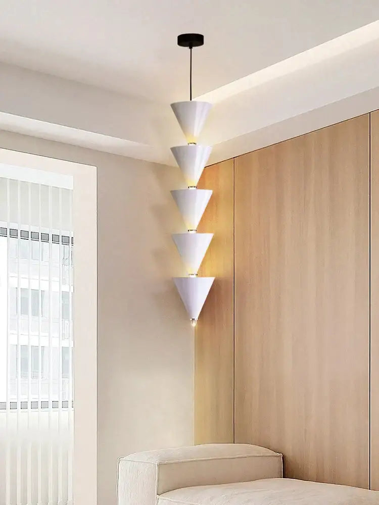 Minimalist black conical pendant light cream bedroom chandelier