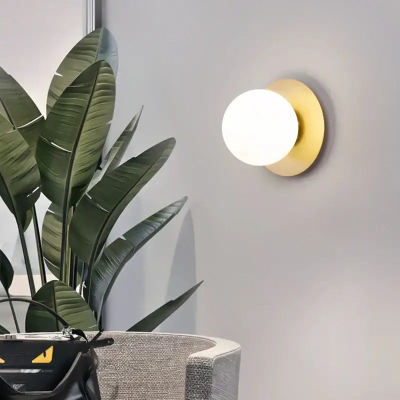 Minimalist black & gold led wall sconce bedroom glass globe light