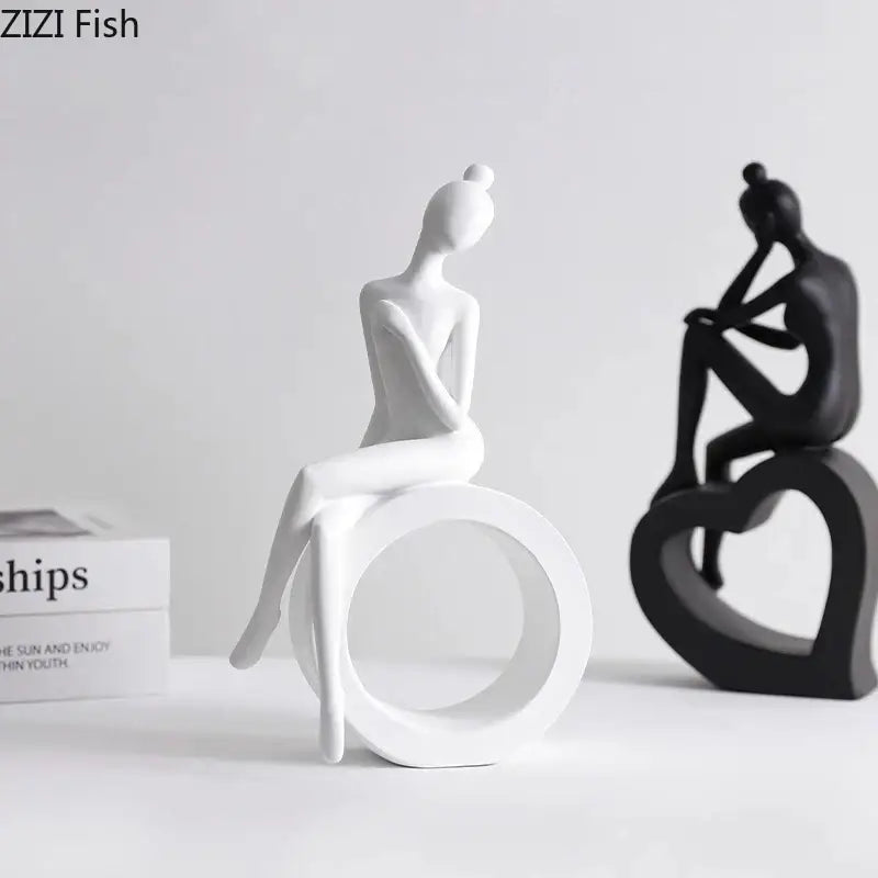 Minimalist black & white abstract resin sculpture living room decor