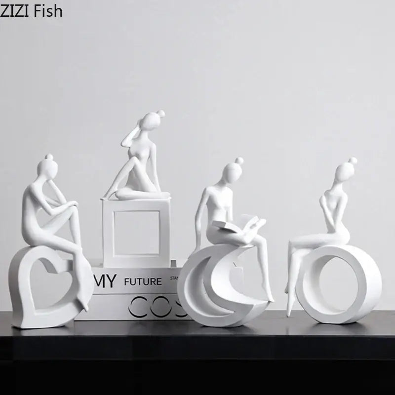 Minimalist black & white abstract resin sculpture living room decor