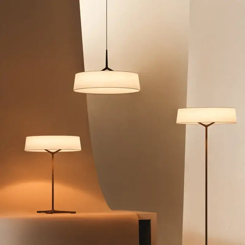 Minimalist brass and white fabric dama pendant lamp for kitchens
