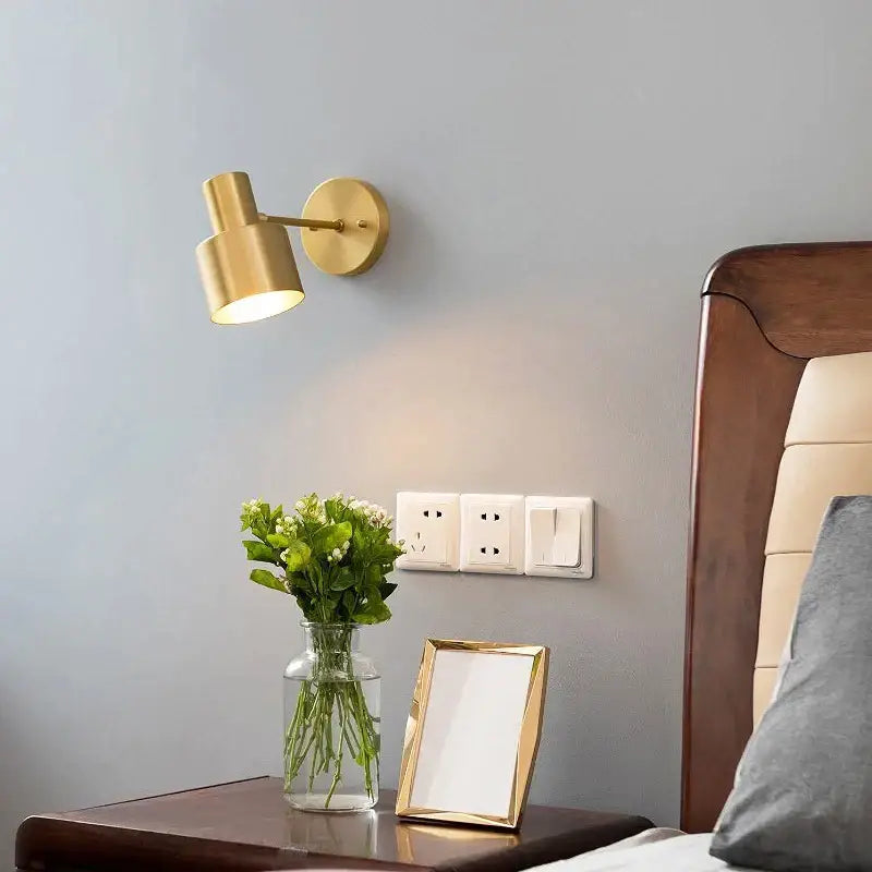 Minimalist brass & black iron wall lamp bedroom sconce