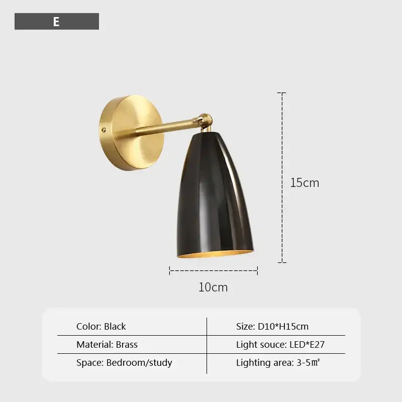Minimalist brass & black iron wall lamp bedroom sconce