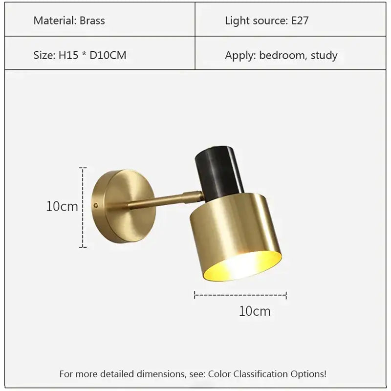 Minimalist brass & black iron wall lamp bedroom sconce