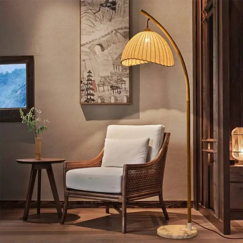 Minimalist brass led floor lamp with marble base living room light