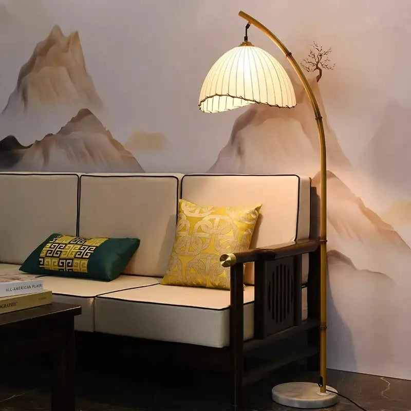 Minimalist brass led floor lamp with marble base living room light