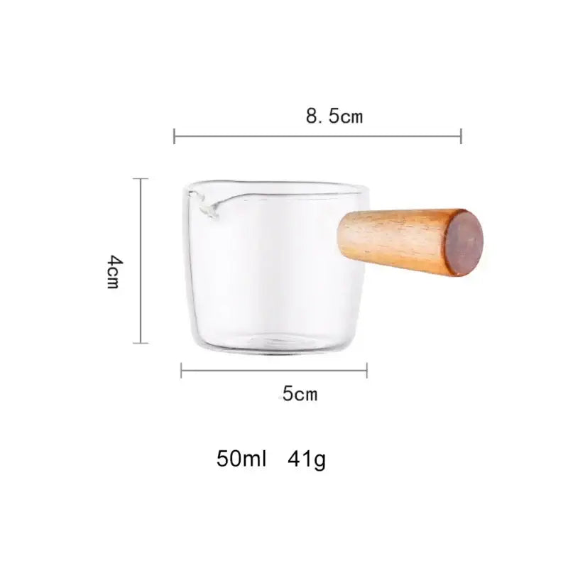 Minimalist clear glass sauce dish with wooden handle kitchen accessory