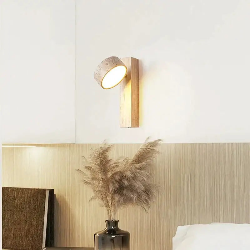 Minimalist concrete and wood led light bedroom wall lamp