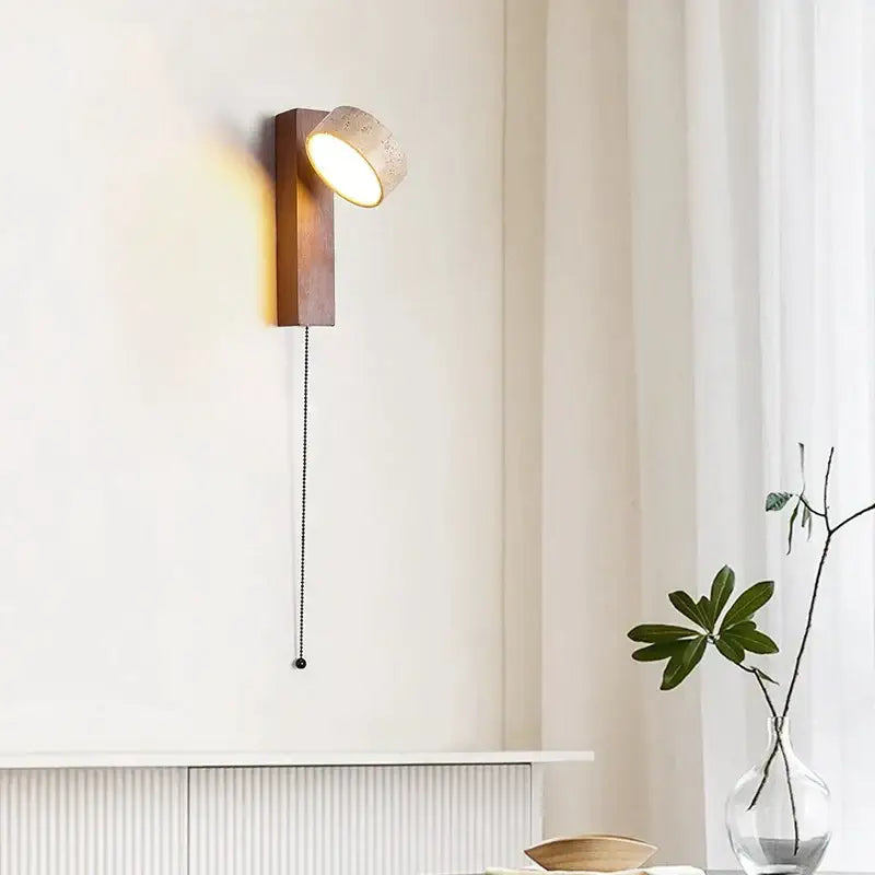 Minimalist concrete and wood led light bedroom wall lamp