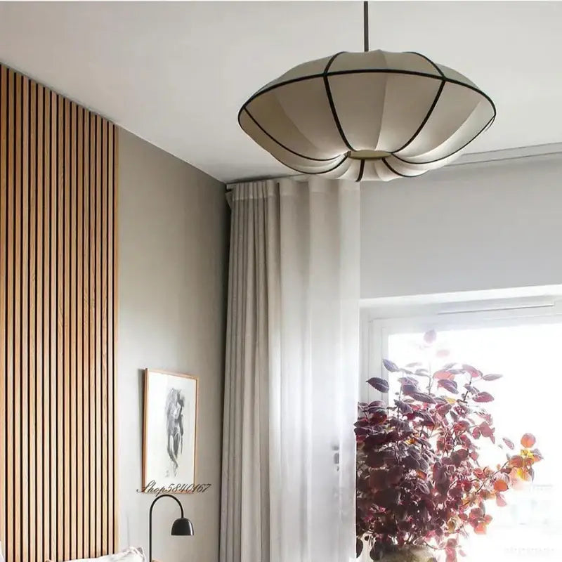 Minimalist cream & black geometric pendant light – dining room