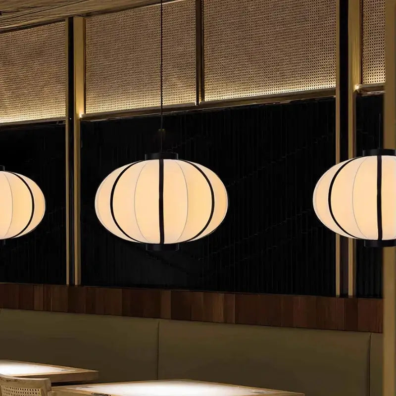 Minimalist cream & black geometric pendant light – dining room