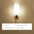 Minimalist frosted glass wooden wall lamp for bedroom with pull chain