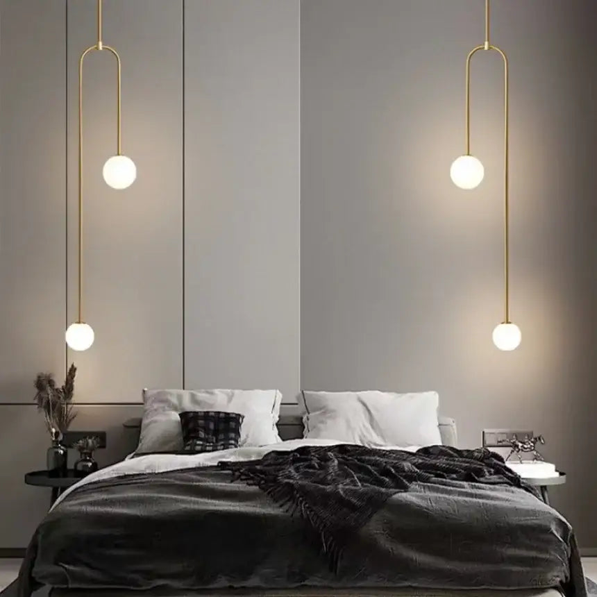 Minimalist gold double head glass ball pendant light bedroom